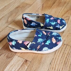 TOMS Toddler Navy Blue Multicolor Dinosaur Alpargata Slip-On Shoes size 7